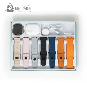 S2000 Pro Max Smart Watch Silver Edition With 7 Straps, Airpods & Smart Watch Case Combo-06122002505