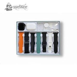 S2000 Pro Max Smart Watch Silver Edition With 7 Straps, Airpods & Smart Watch Case Combo-06122002511